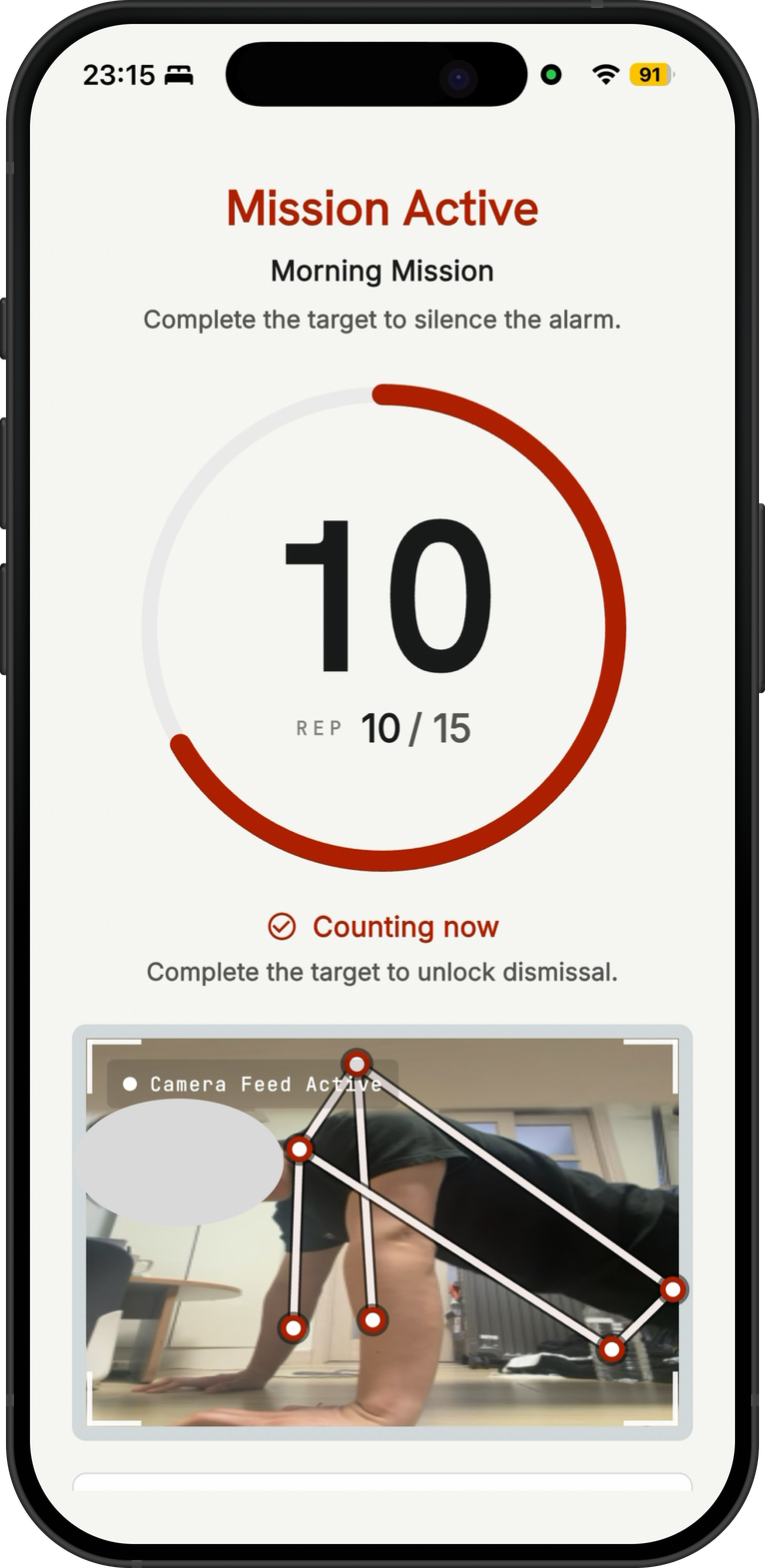 RisePush mission active screen counting push-ups